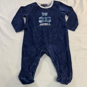 Perry Ellis - Navy Blue Kids One Piece velour sleeper/romper